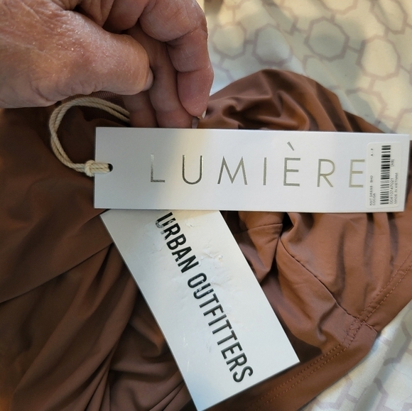 NWT Lumiere Urban Outfitters XS Silky Cocoa Ruched Dress - Picture 9 of 15